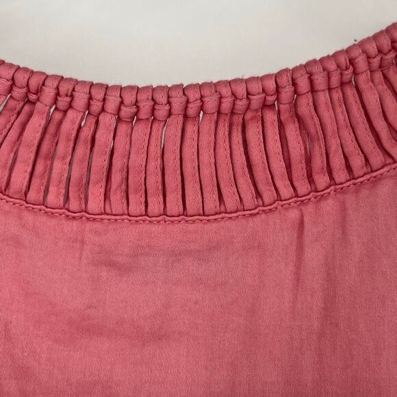 TALBOTS Women’s Top S Pink Keyhole Neck Short Sleeve 100% Cotton Blouse Pleated - Picture 11 of 12